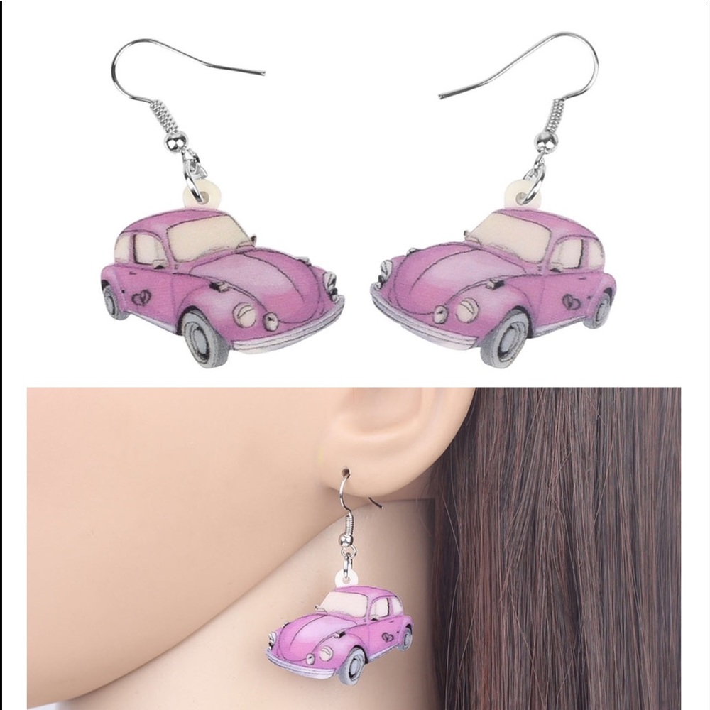 Milky Lavender Beetle Bug Acrylic Earrings - Picture 2 of 5